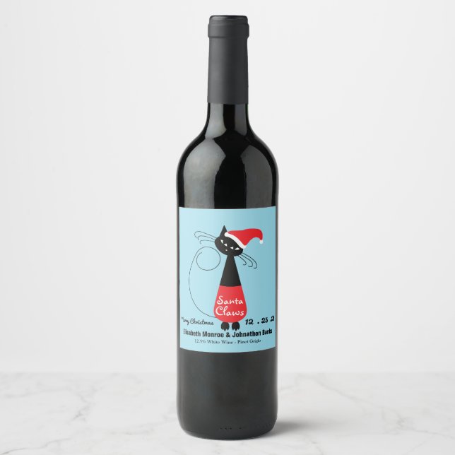 Étiquette Pour Bouteilles De Vin Père Noël Claws Étiquette du vin de Noël (Devant)