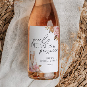 Étiquette Pour Bouteilles De Vin Perles Pétales & Prosecco Fleurs pour Enterrement 