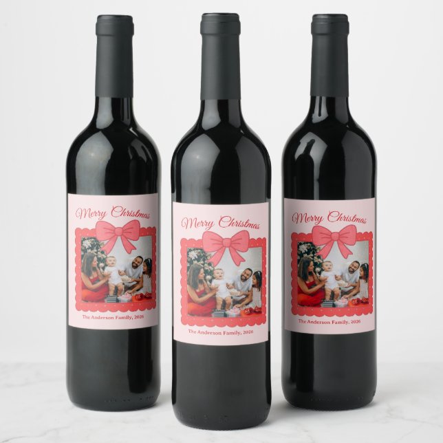 Étiquette Pour Bouteilles De Vin Personalized Cute Christmas Photo Collage  (Bouteilles)