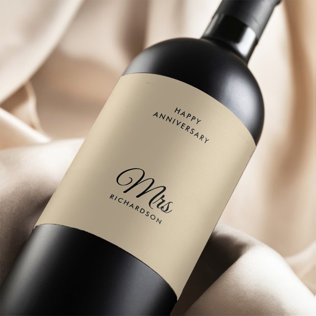 Étiquette Pour Bouteilles De Vin Personnalisable Mme Nom de famille Mariage Anniver (Créateur téléchargé)