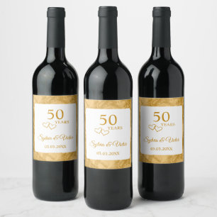 Étiquette Pour Bouteilles De Vin Personnalisé Élégant Or moderne 50e anniversaire
