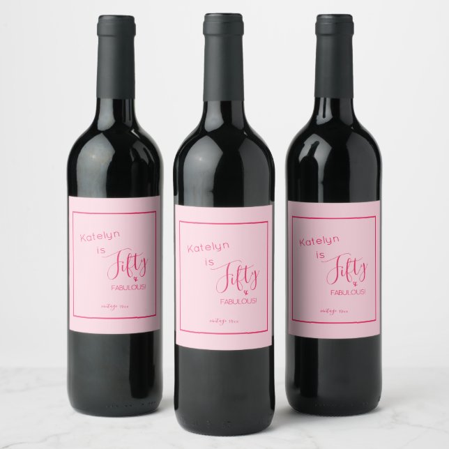 Étiquette Pour Bouteilles De Vin Personnalisé Rose Cinquante & FABULEUX! Anniversai (Bouteilles)