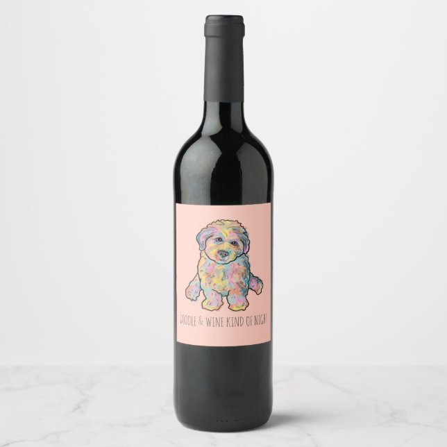 Étiquette Pour Bouteilles De Vin Personnaliser Goldendoodle Aquarelle Chiot (Devant)
