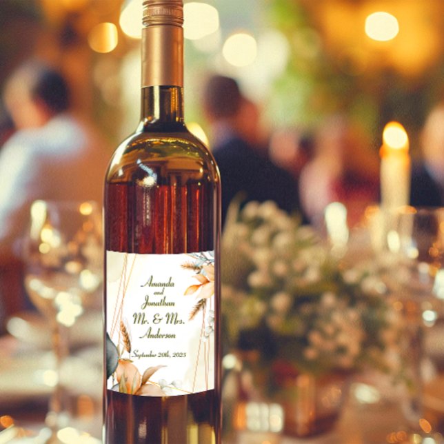 Étiquette Pour Bouteilles De Vin Personnaliser Mariage élégant Bohème Aquarelle (Créateur téléchargé)