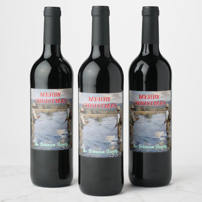 Étiquette Pour Bouteilles De Vin Personnaliser Pêche à la mouche Joyeux Noël (Bouteilles)