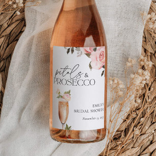 Étiquette Pour Bouteilles De Vin Pétales et Prosecco Fête de Mariage Florale