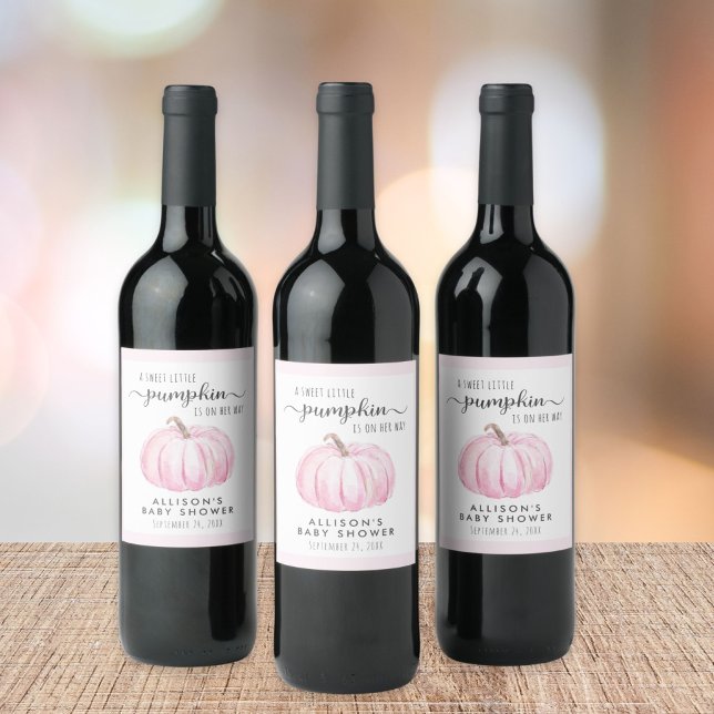 Étiquette Pour Bouteilles De Vin Petit Citrouille Aquarelle Bébé Fille Douche (Créateur téléchargé)