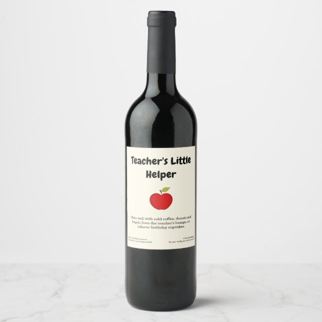 Étiquette Pour Bouteilles De Vin Petite aide de l'enseignant plaisanter Étiquette d (Devant)
