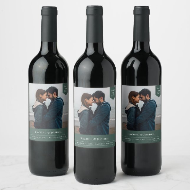 Étiquette Pour Bouteilles De Vin Photo Balise Simple Enregistrer La Date (Bouteilles)