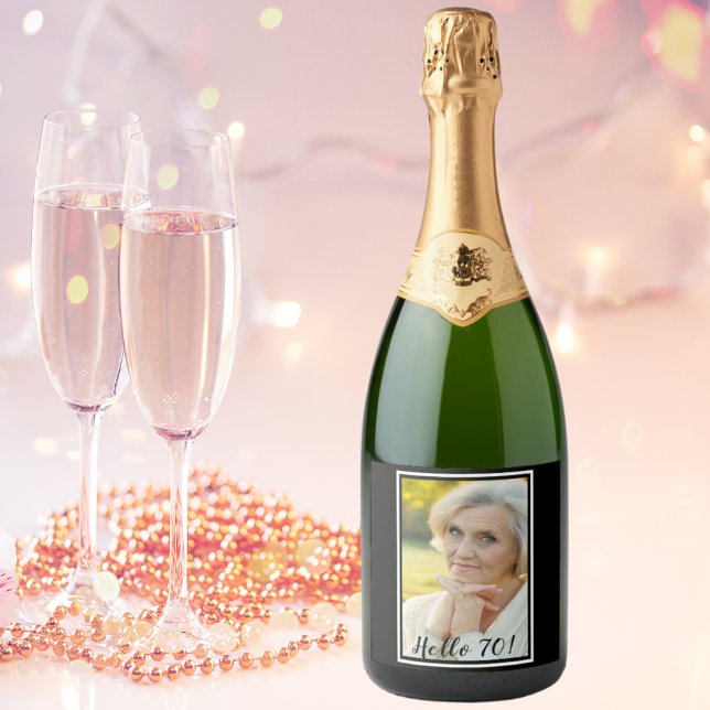 Étiquette Pour Bouteilles De Vin photo de 70e anniversaire femme blanche noire (Créateur téléchargé)
