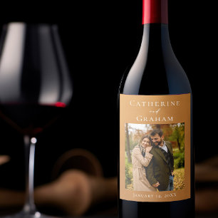 Étiquette Pour Bouteilles De Vin Photo de couple de mariage automnal en or rustique