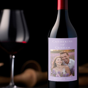 Étiquette Pour Bouteilles De Vin Photo de couple personnalisé mariage lilas violet