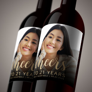 Étiquette Pour Bouteilles De Vin Photo de fête d'anniversaire 21 ans Tchin-tchin