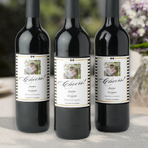 Étiquette Pour Bouteilles De Vin Photo de mariage à cadre doré avec rayures noires