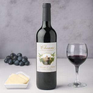 Étiquette Pour Bouteilles De Vin Photo de mariage floral géométrique callas marbre