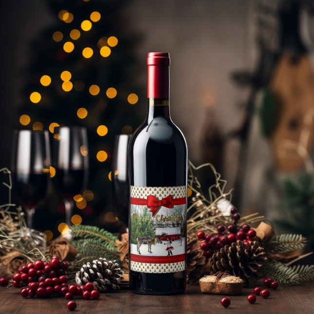 Étiquette Pour Bouteilles De Vin Photo de Noël Joie et Paix (Créateur téléchargé)
