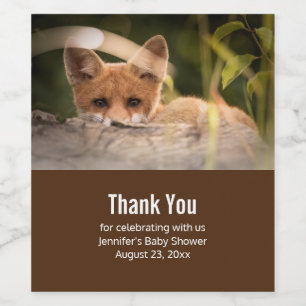 Étiquette Pour Bouteilles De Vin Photo d'un mignon petit Merci de renard orange