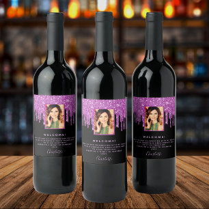 Étiquette Pour Bouteilles De Vin Photo fête d'anniversaire noir violet parties scin