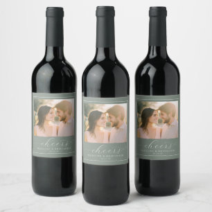 Étiquette Pour Bouteilles De Vin Photo Minimaliste Vert Romantique