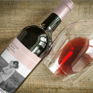 Étiquette Pour Bouteilles De Vin Photo moderne Pastel Pink Famille Beau Cadeau