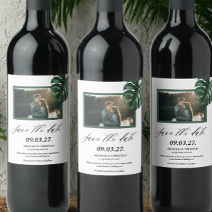Étiquette Pour Bouteilles De Vin Photo Monstera Feuille de palme tropicale Enregist