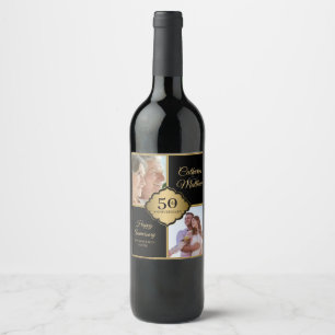 Étiquette Pour Bouteilles De Vin Photo personnalisée 50e anniversaire