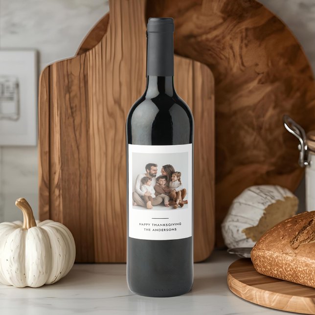 Étiquette Pour Bouteilles De Vin Photo personnalisée de la famille Thanksgiving (Créateur téléchargé)