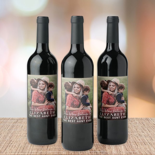 Étiquette Pour Bouteilles De Vin Photo personnalisée de la meilleure tante (Créateur téléchargé)