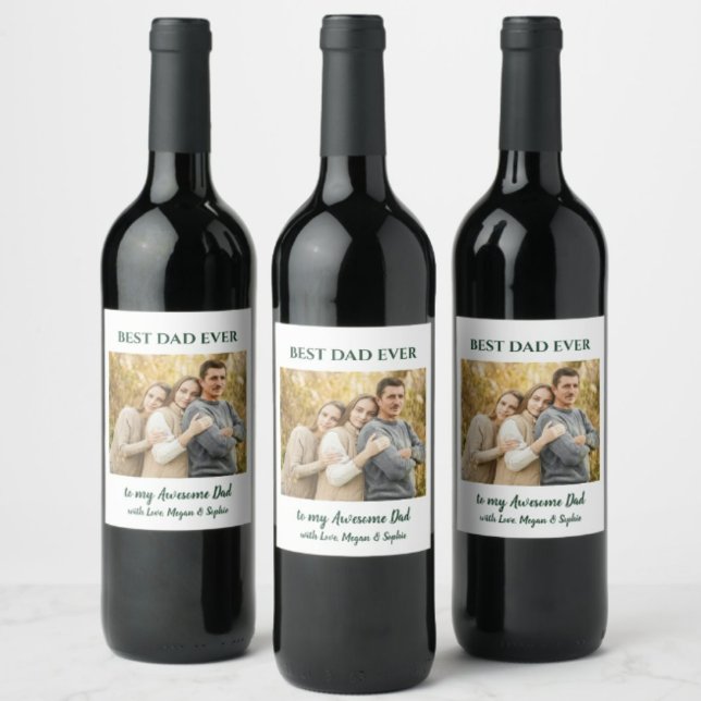 Étiquette Pour Bouteilles De Vin Photo personnalisée de meilleur père (Créateur téléchargé)