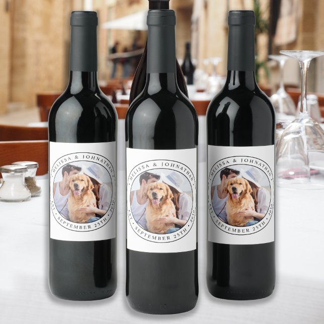 Étiquette Pour Bouteilles De Vin Photo personnalisée moderne Mariage nouvellement m (Créateur téléchargé)