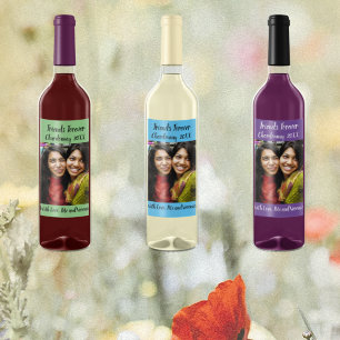 Étiquette Pour Bouteilles De Vin Photo personnalisée Sage Amis pour toujours