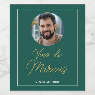 Étiquette Pour Bouteilles De Vin Photo Son Anniversaire Green Gold Nom Année Vintag