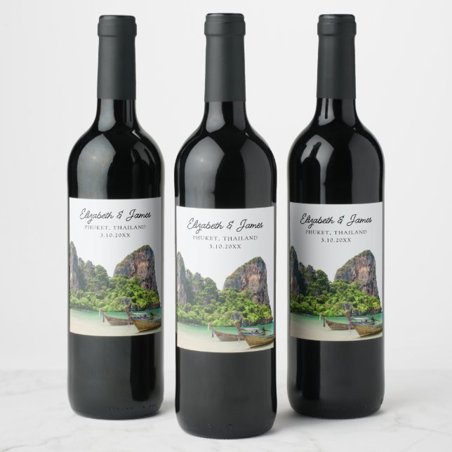 Étiquette Pour Bouteilles De Vin Phuket Mariage Thaïlande Personnalisé (Bouteilles)