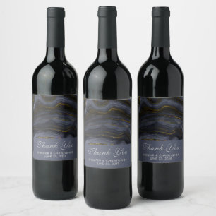 Étiquette Pour Bouteilles De Vin Pierre d'Agate Noir & Or moderne Mariage Abstrait