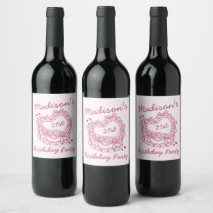 Étiquette Pour Bouteilles De Vin Pink Bow Retro Coquette gâteau Coquette Anniversai