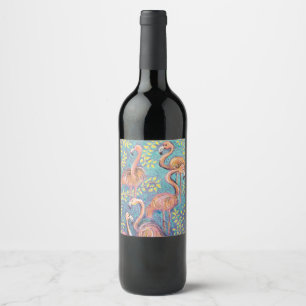 Étiquette Pour Bouteilles De Vin Pink flamingos