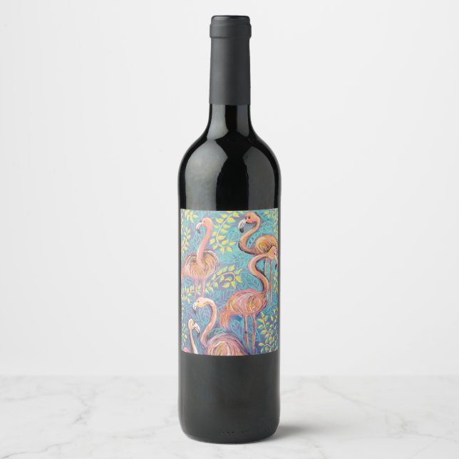 Étiquette Pour Bouteilles De Vin Pink flamingos (Devant)