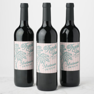 Étiquette Pour Bouteilles De Vin Pink Palm Spring Pastel Beach Anniversaire Partie 