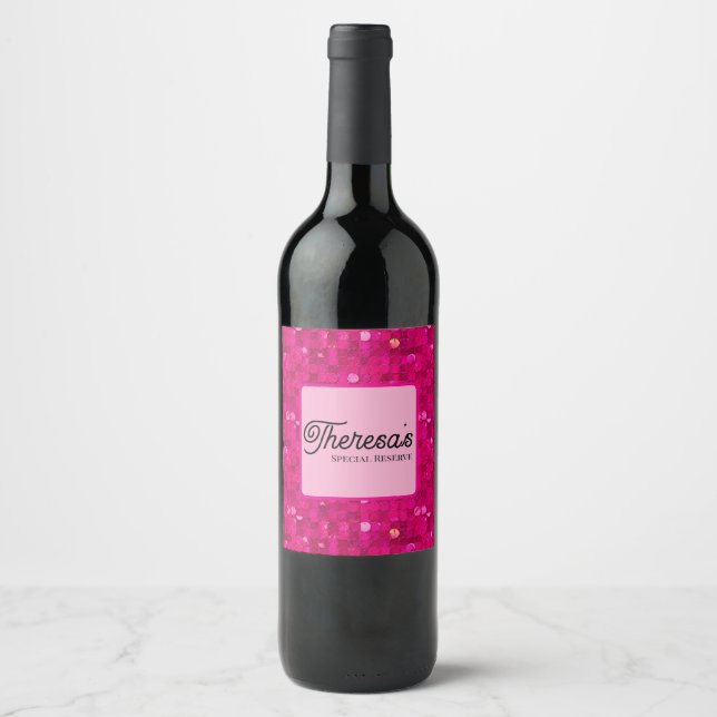 Étiquette Pour Bouteilles De Vin Pink Shiny Sequin (Devant)