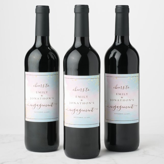 Étiquette Pour Bouteilles De Vin Pink Turquoise Aquarelle Noms Fiançailles (Bouteilles)