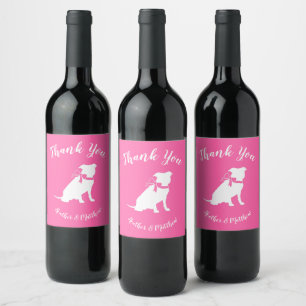 Étiquette Pour Bouteilles De Vin Pit Bull Chien Baby shower rose fille Pitbull