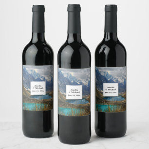 Étiquette Pour Bouteilles De Vin Pittoresque Alpine Mountains Mariage photo