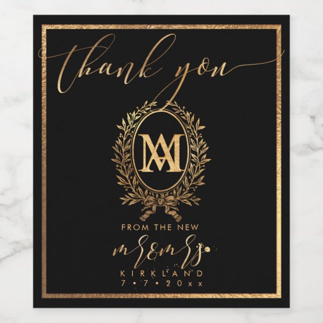 Étiquette Pour Bouteilles De Vin PixDezines Faux Gold Monogramme+Laurel Wreath (Étiquettes simples)