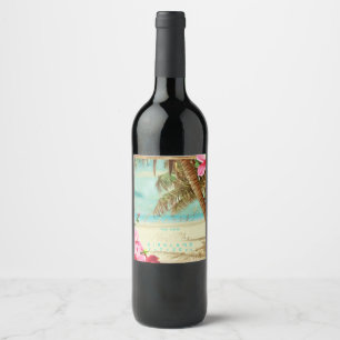 Étiquette Pour Bouteilles De Vin PixDezines Plage vintage, palmiers tropicaux