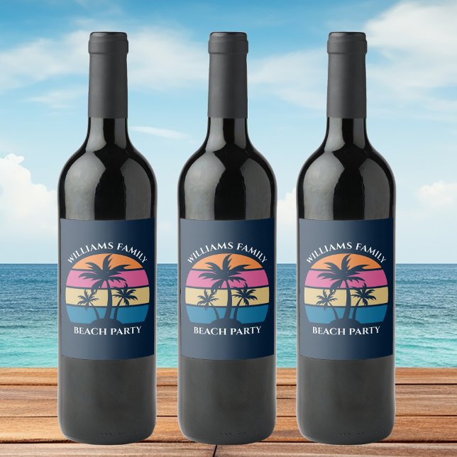 Étiquette Pour Bouteilles De Vin Plage cool Personnalisée Fête Palmiers Bleus (Créateur téléchargé)