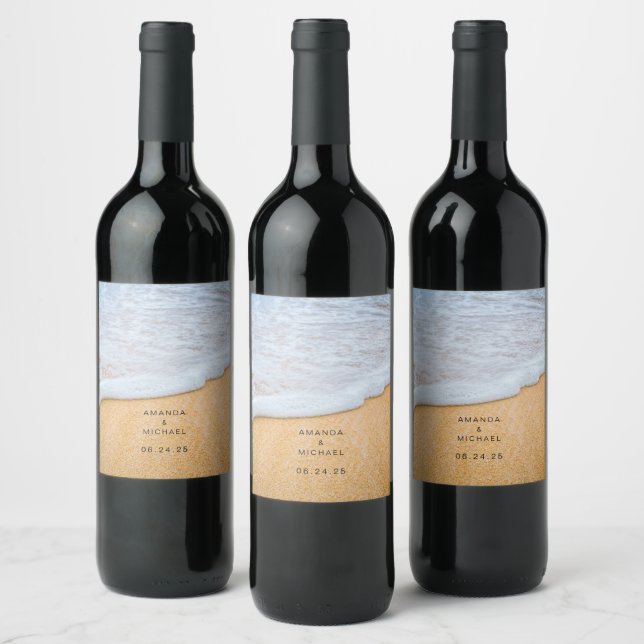 Étiquette Pour Bouteilles De Vin Plage de sable avec Mariage de Surf en mousse (Bouteilles)