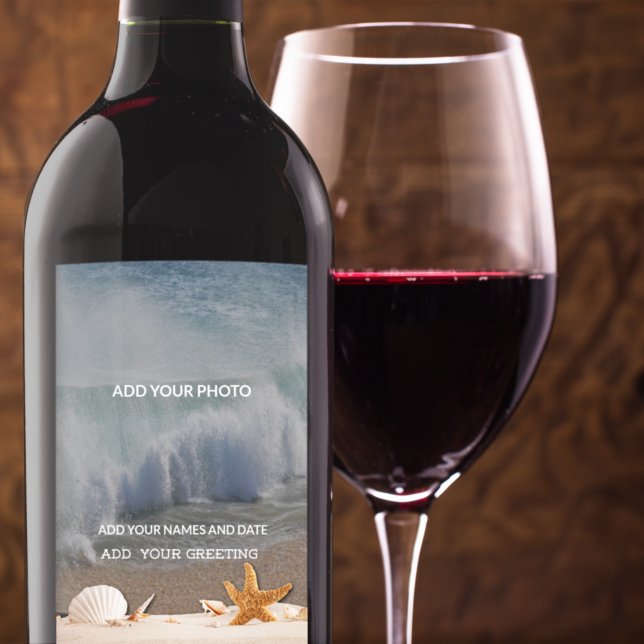 Étiquette Pour Bouteilles De Vin Plage Destination Mariage Coquillages Océan tropic (Créateur téléchargé)