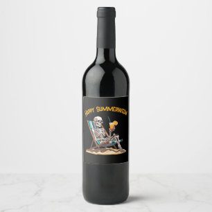 Étiquette Pour Bouteilles De Vin Plage Lounge Squelette Halloween