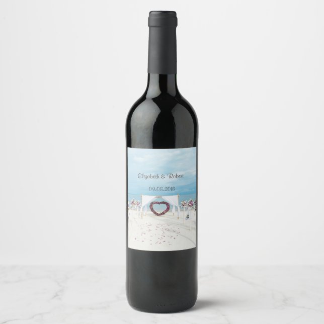 Étiquette Pour Bouteilles De Vin Plage Mariage Arbour Floral (Devant)