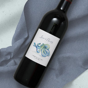 Étiquette Pour Bouteilles De Vin Plage Mariage Vin Étiquette Bleu Octopus